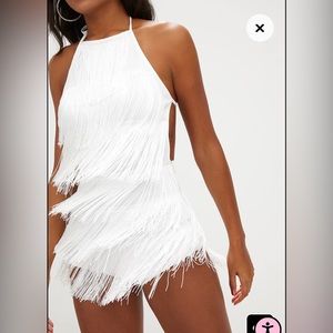 White fringe tassel romper